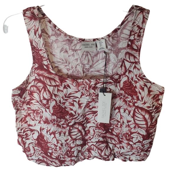 Rachel Zoe Red Floral Pattern Linen Crop Top, NWT, Small - Picture 1 of 5